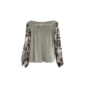 NWT Free People Picking Petals Floral Sleeve Top in Sage Green Combo - Size XS
